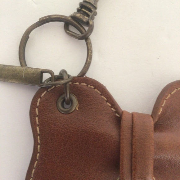 BROWN LEATHER BOW BAG CHARM KEYCHAIN - Picture 6 of 7